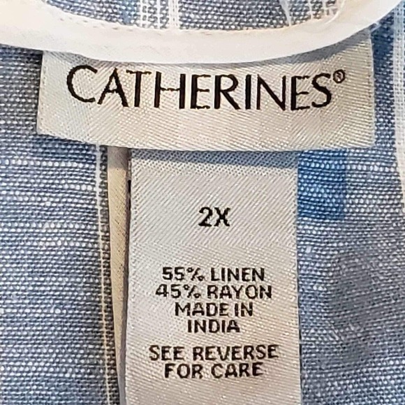 Catherines Womens Blazer Open Front Jacket Size 2X Linen Blend Blue White New - Picture 5 of 10